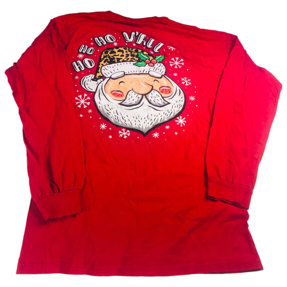 Southern Y'all Christmas in the South Red Santa Long Sleeve T Shirt Medium - Picture 4 of 4